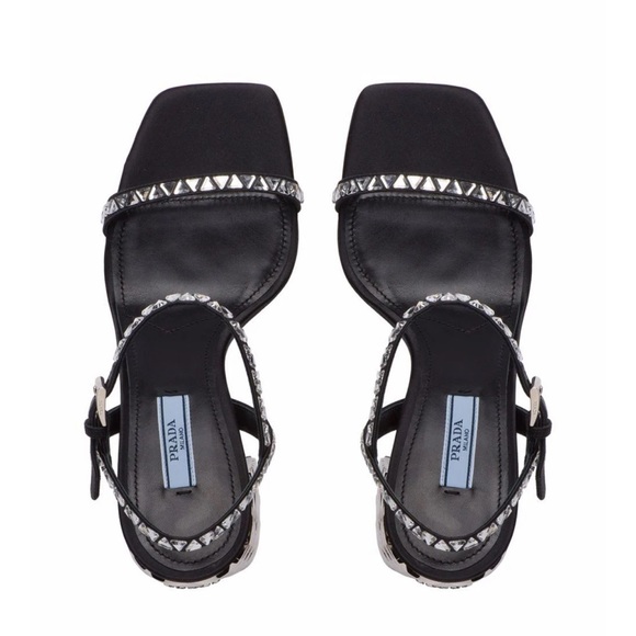 NIB PRADA crystal-embellished Block  Heel sandals SIZE 37.5 - Picture 4 of 10